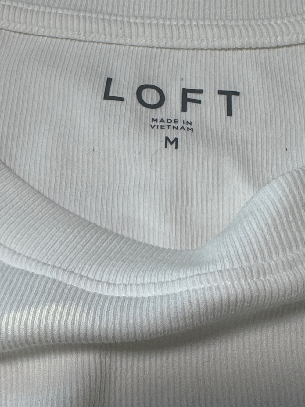 LOFT White Ruffle Cap Sleeve Ribbed Top Size M - Picture 4 of 4